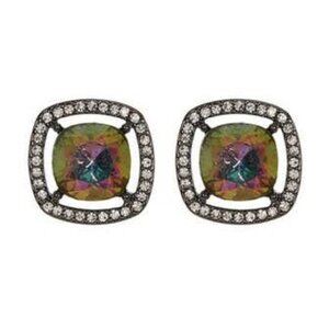 Covet Mystic Topaz Stud Earrings Hematite Setting Pave Rhinestones Art Deco